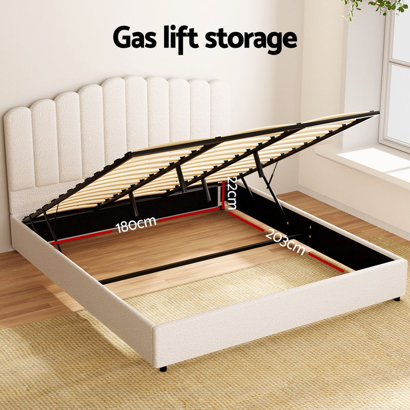 KING Size - Gas Lift Boucle Fabric Bed Frame