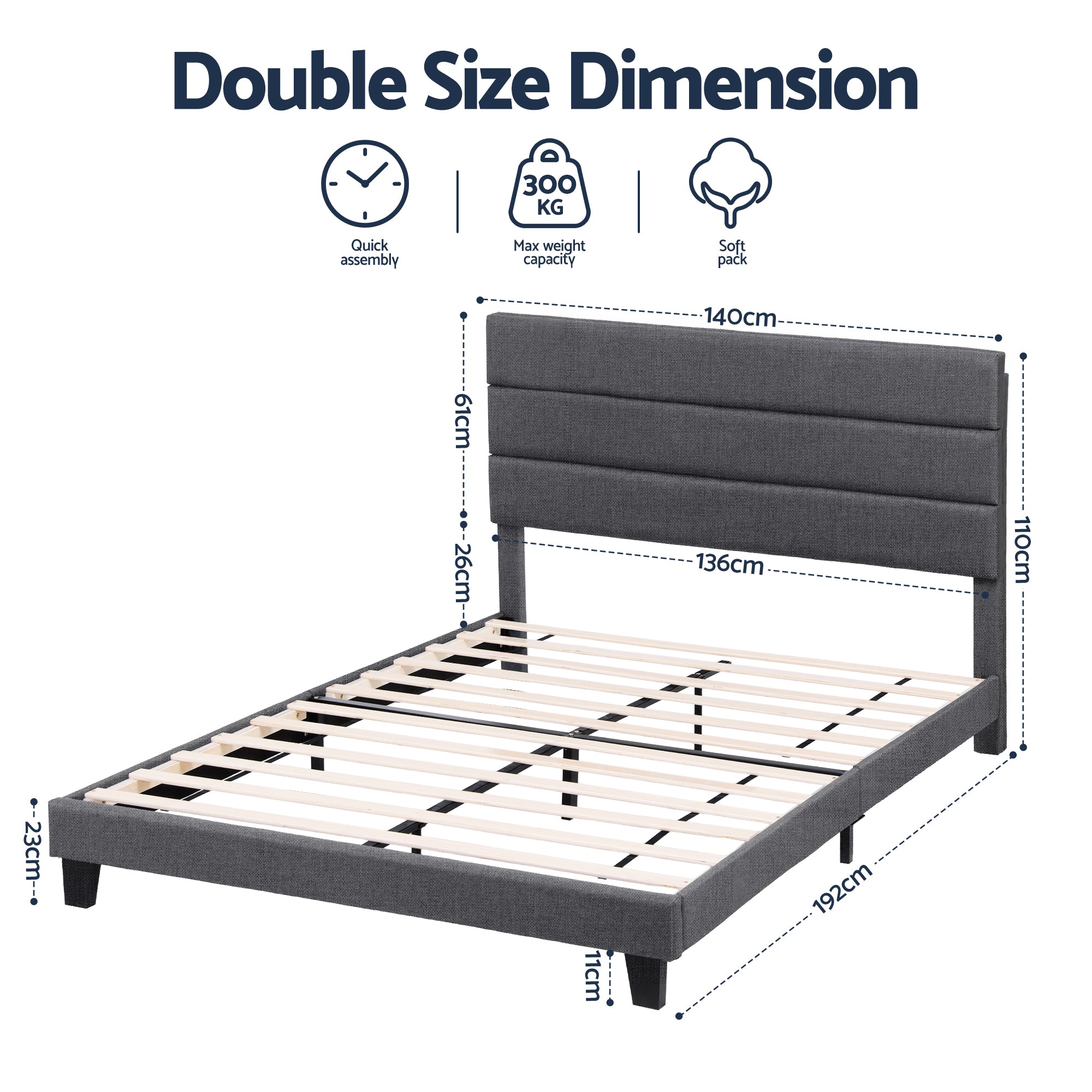 Rowan Bed Frame – Charcoal Grey – Double