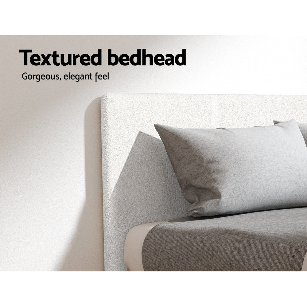 Neo Bouclé Bed Frame – White – King Single