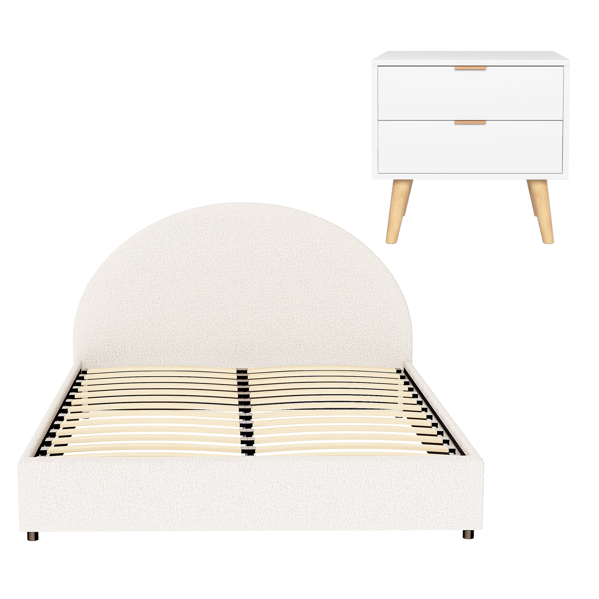 Ella Gas Lift Bed Frame & Bedside Table Set – Beige – Queen