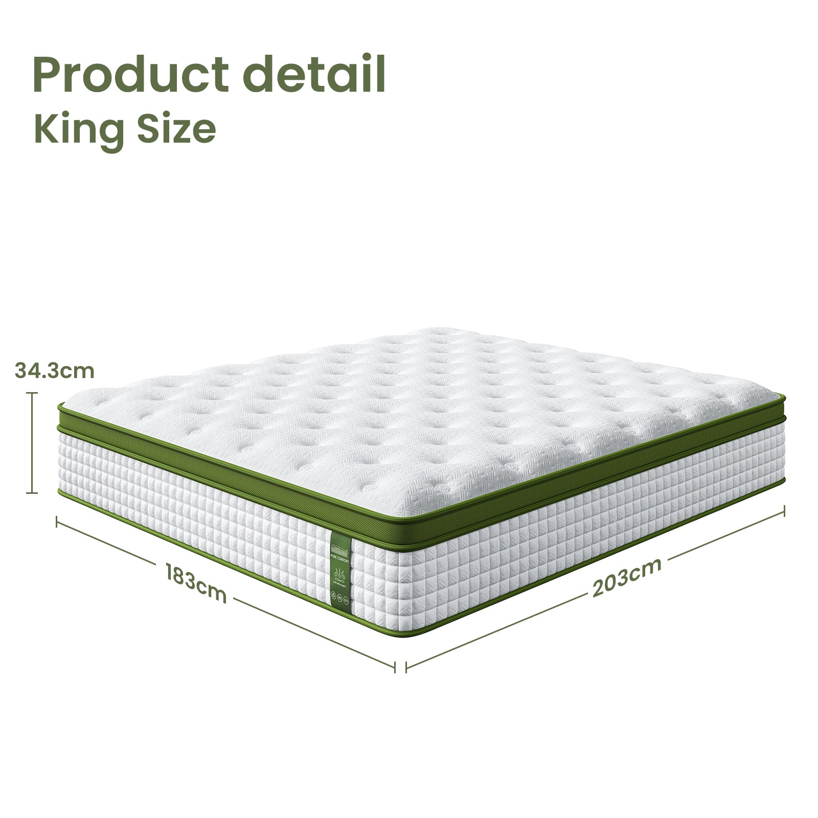 Neo Bed Frame Set with BedStory Hybrid Mattress – Grey – King