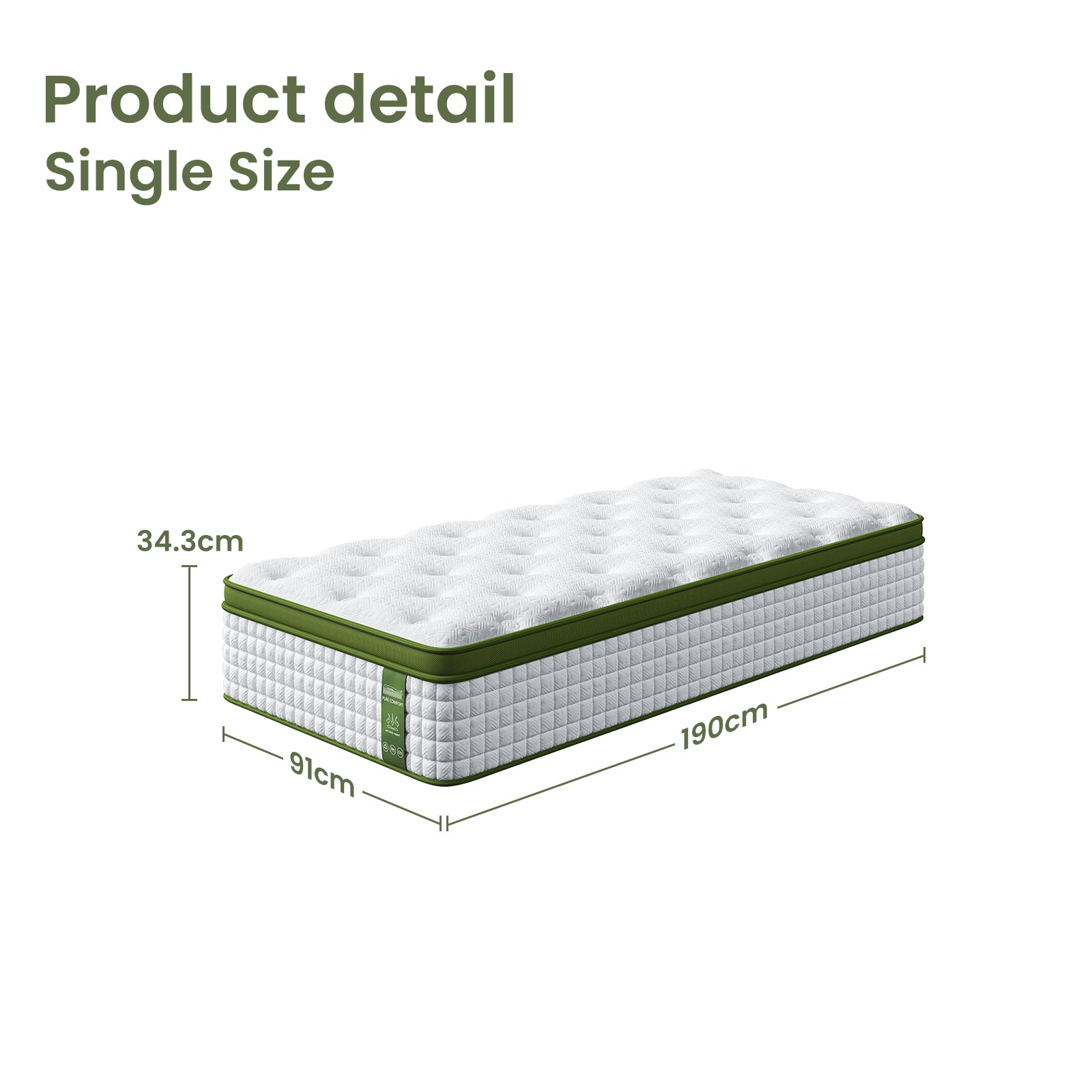 Neo Bed Frame with BedStory Hybrid Mattress – White – Single