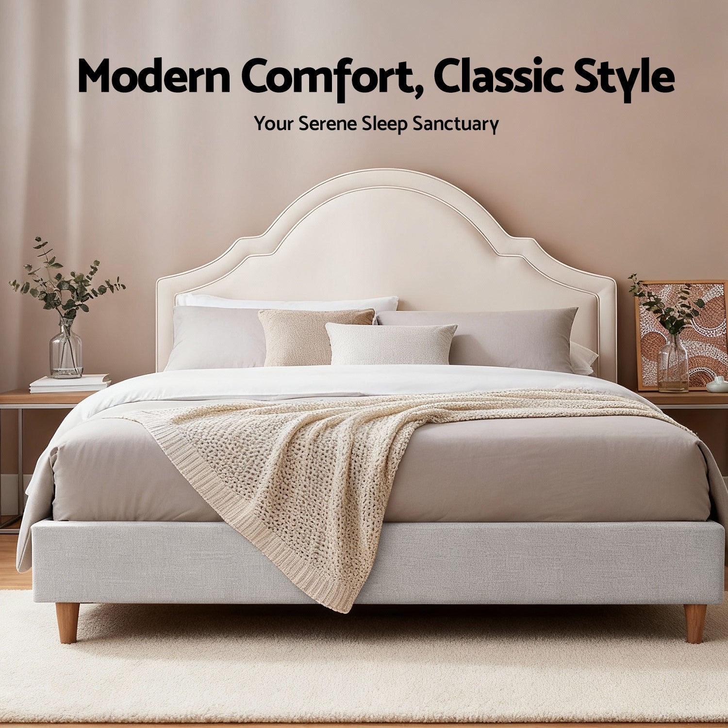 Iris Storage Bed Frame with Scalloped Headboard – Grey – Queen