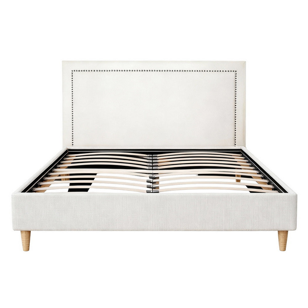 Zora Platform Bed Frame with Headboard – Beige – Queen