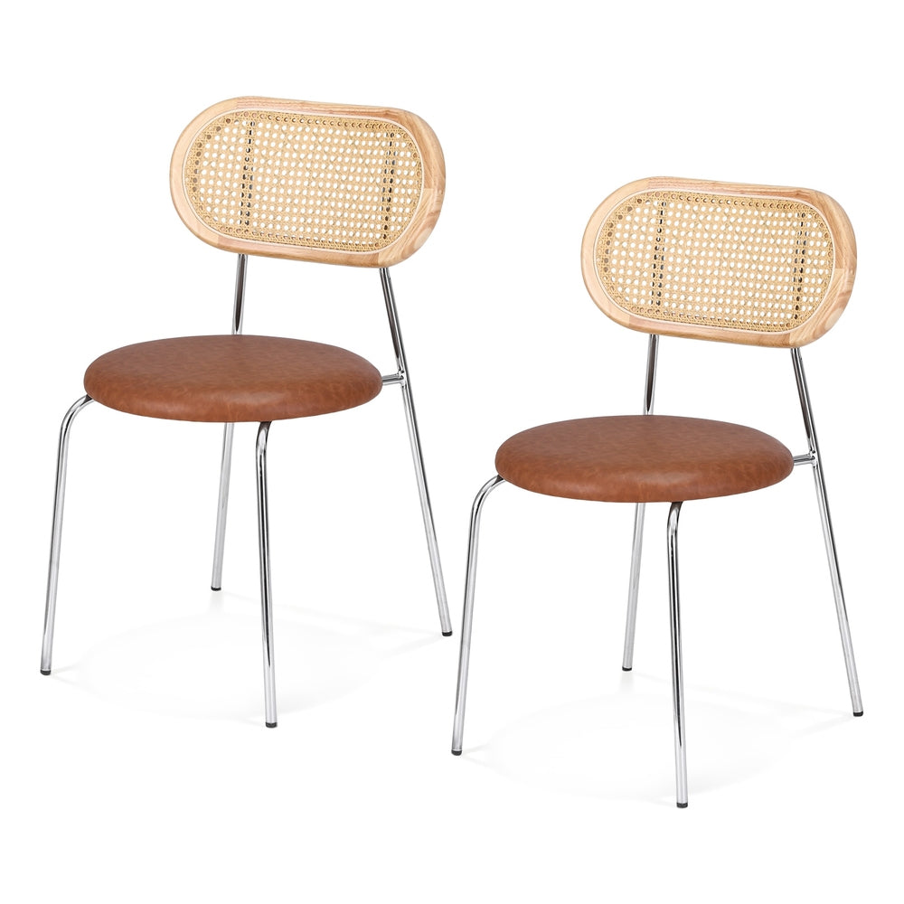 Arlo 2x Dining Chairs PU Leather Rattan Kitchen Lounge Cafe Accent Chair Brown