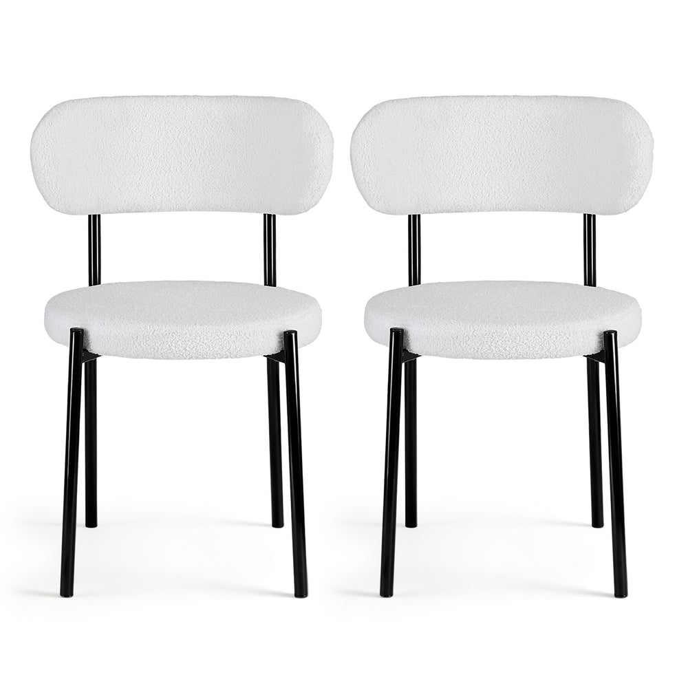 Sherpa Bouclé Dining Chairs – White – Set of 2