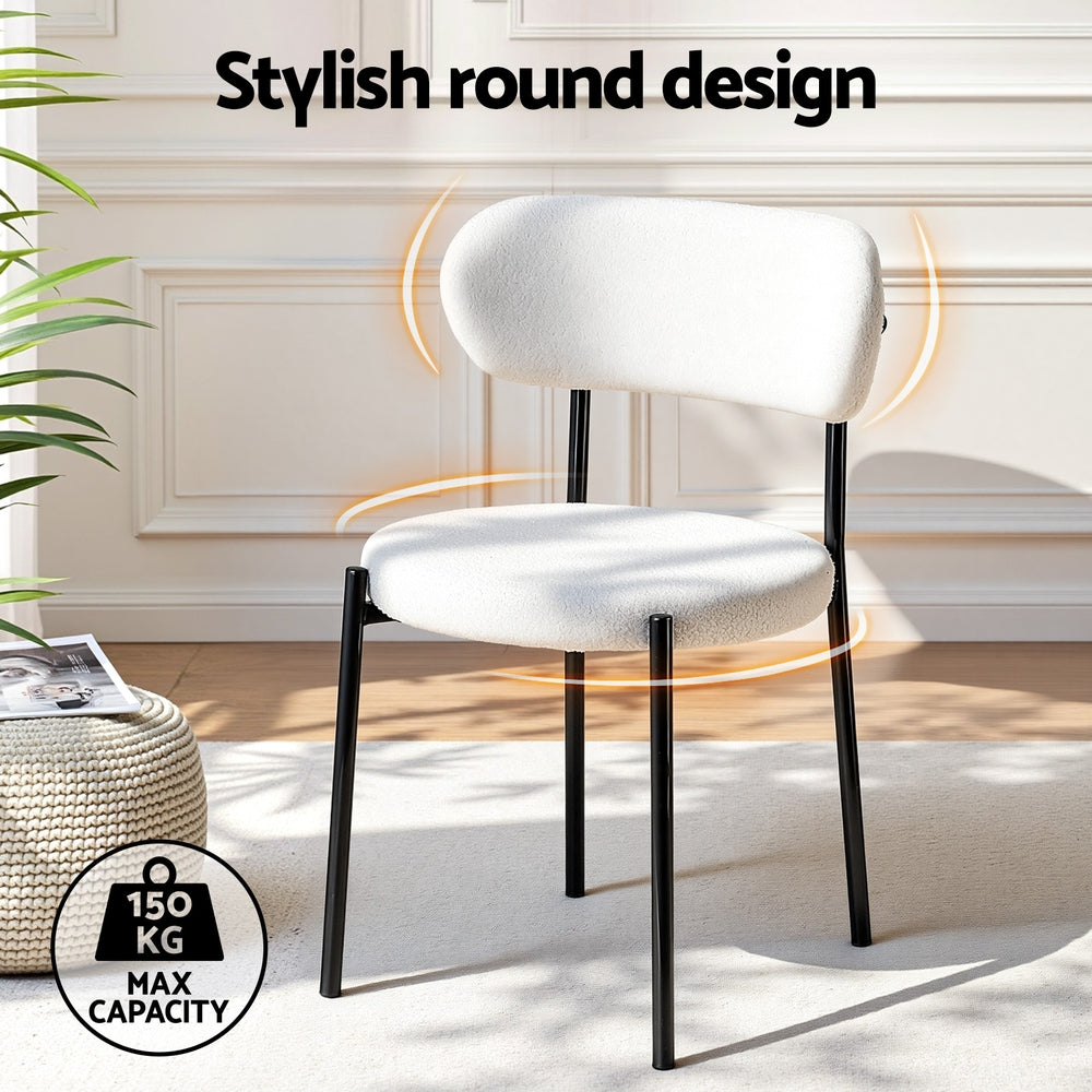 Sherpa Bouclé Dining Chairs – White – Set of 2