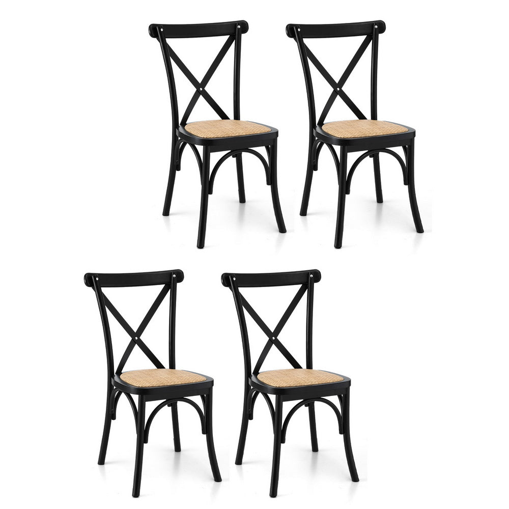 Haven 4x Dining Chairs Rattan Wooden Kitchen Accent Chair Cafe Lounge Rubber Wood