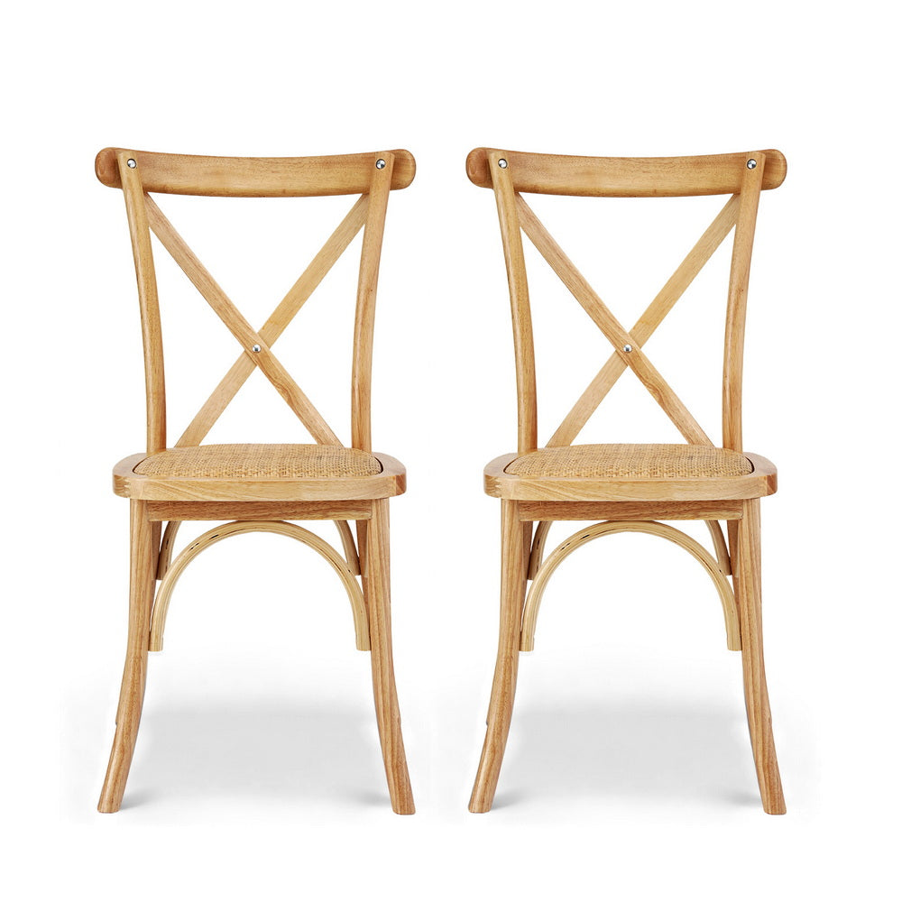 Linden Rattan Dining Chairs – Brown / Wood – Set of 2