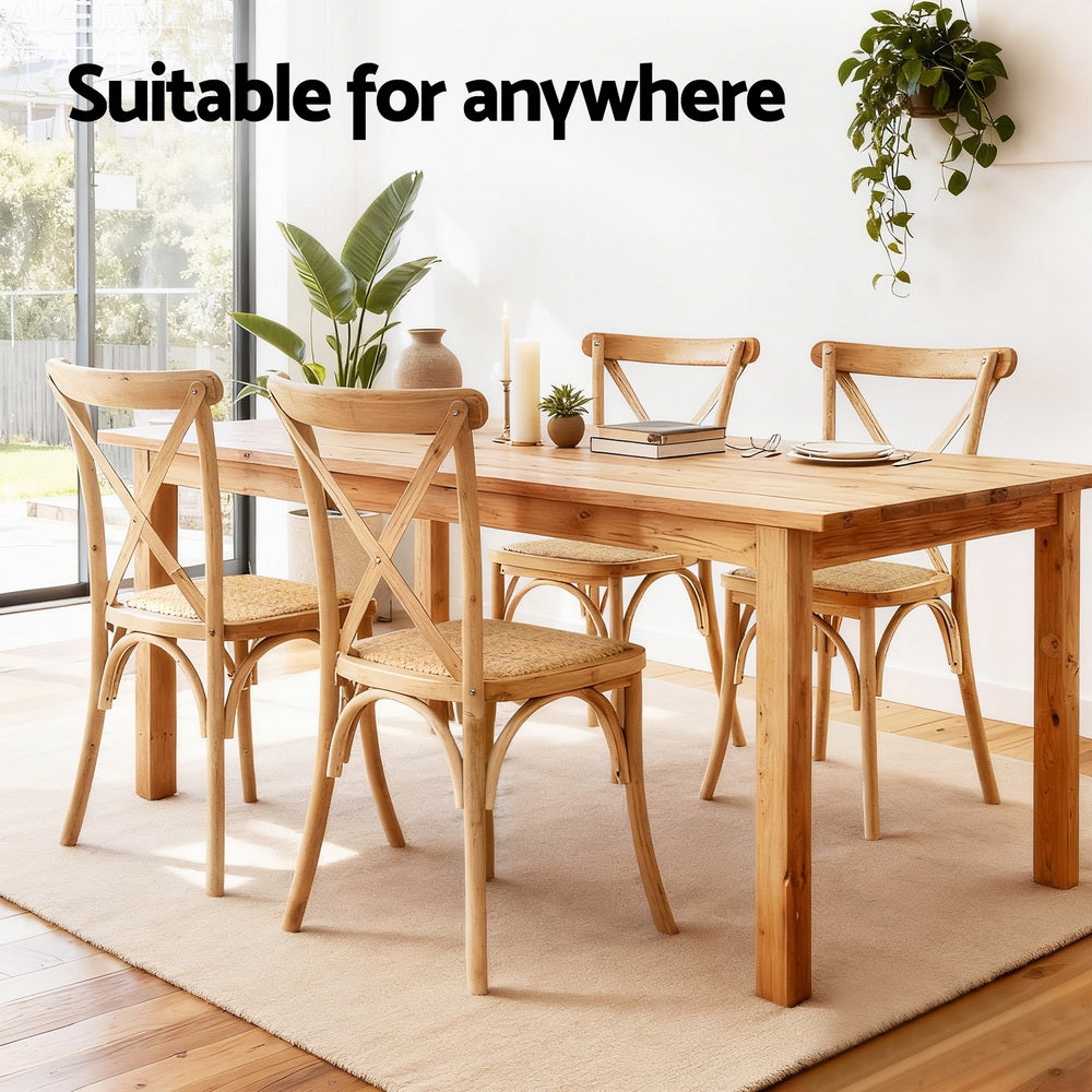 Coastal Rattan Dining Chairs – Brown / Wood – Set of 4