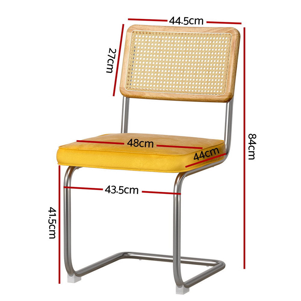 Felix Velvet Cantilever Dining Chairs – Yellow – Set of 4