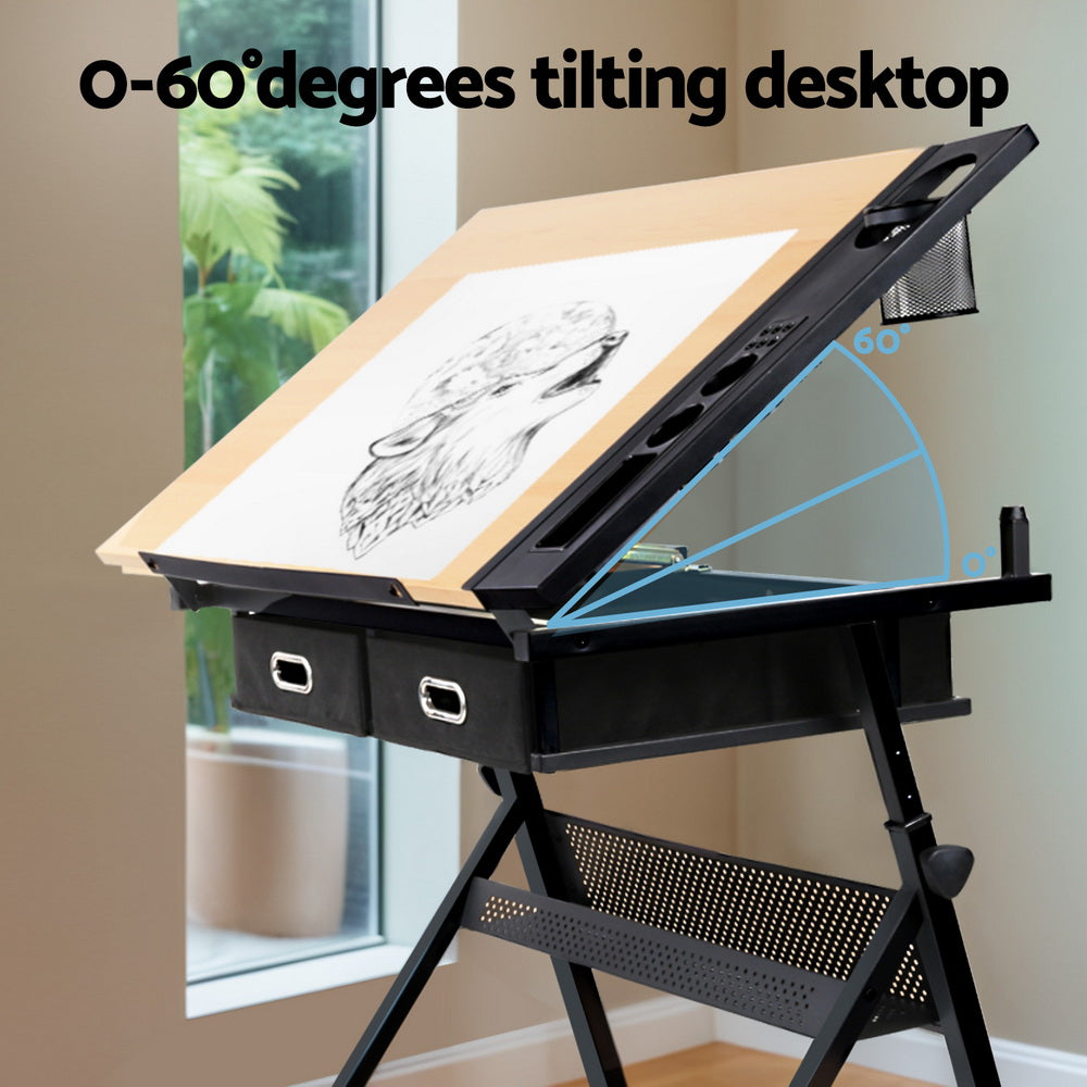 Serano Drafting Desk with Stool – Natural & Black – 120 cm