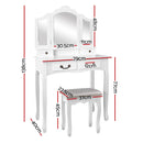 Dressing Table & Stool Set w/Foldable Mirror - White