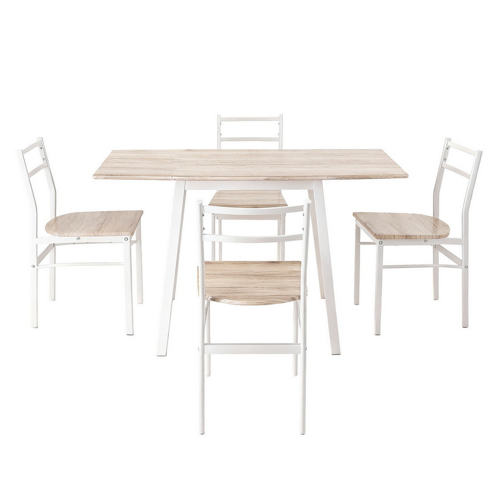 Fletcher Foldable Dining Set – White & Natural – 5 Piece