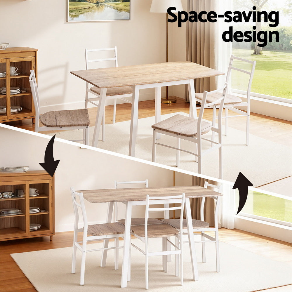 Fletcher Foldable Dining Set – White & Natural – 5 Piece