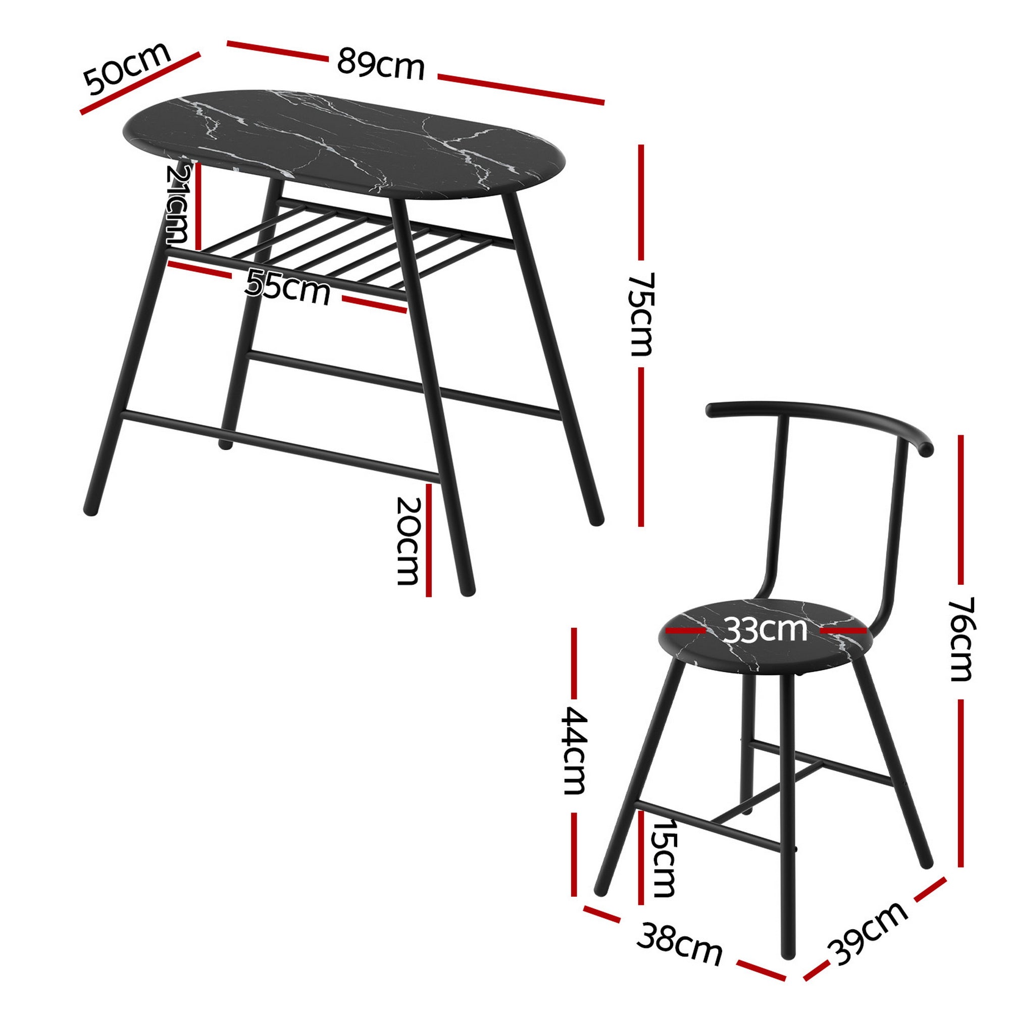 Capri Bistro Set with Wine Storage – Black – Set of 3