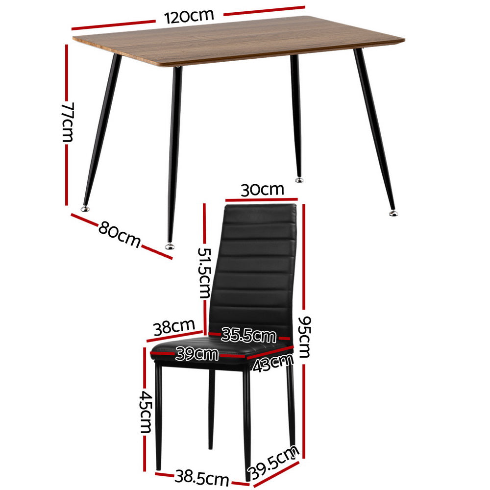 Caleb Rectangle Dining Set – Brown & Black – 4 Seats