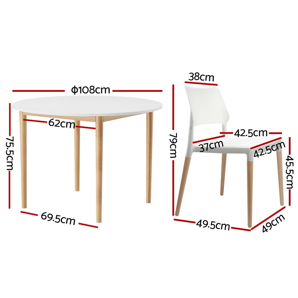 Calvero Dining Set – White Table with Wood Chairs – 5 Piece