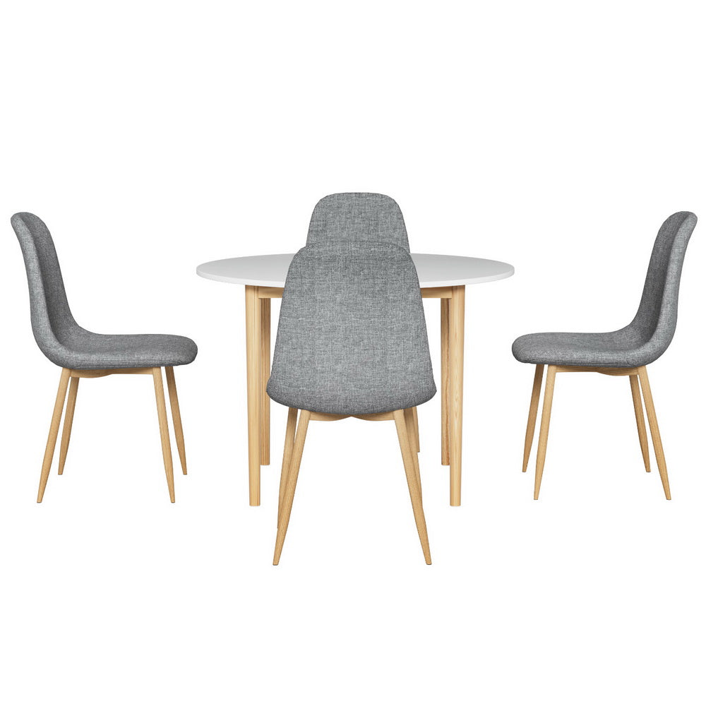 Sorano Dining Set – White Table with Grey Linen Chairs – 5 Piece