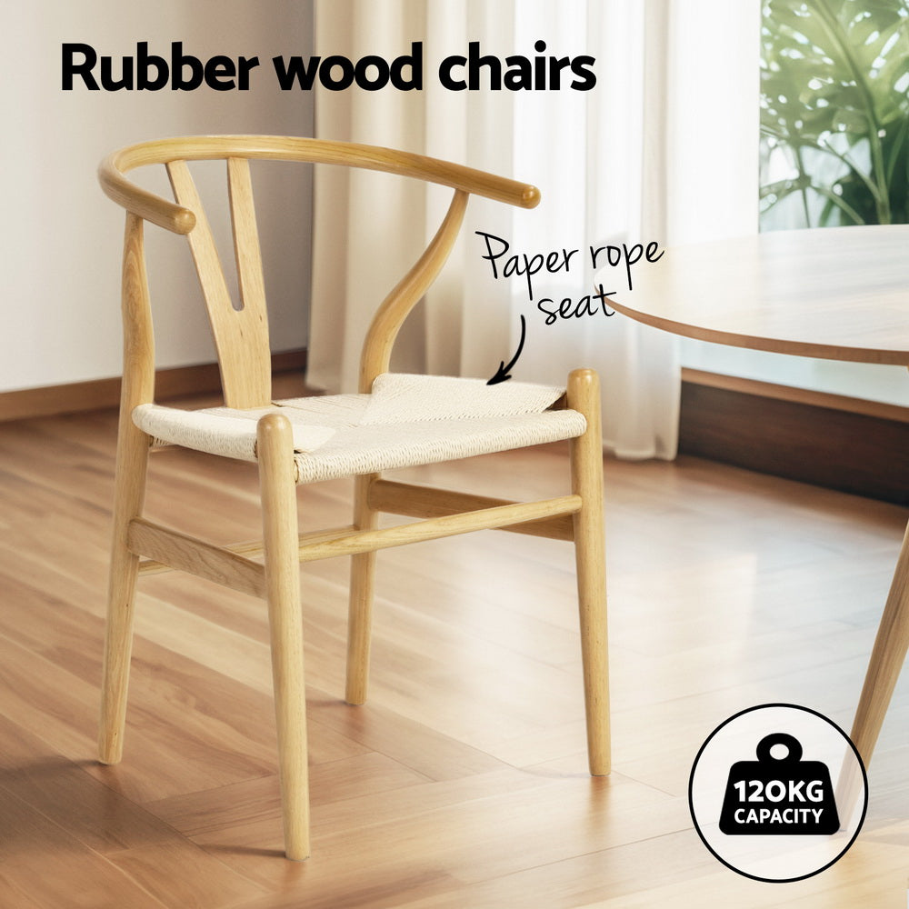 Rowan Dining Table and Wishbone Chair Set – Natural & White – 5 Piece