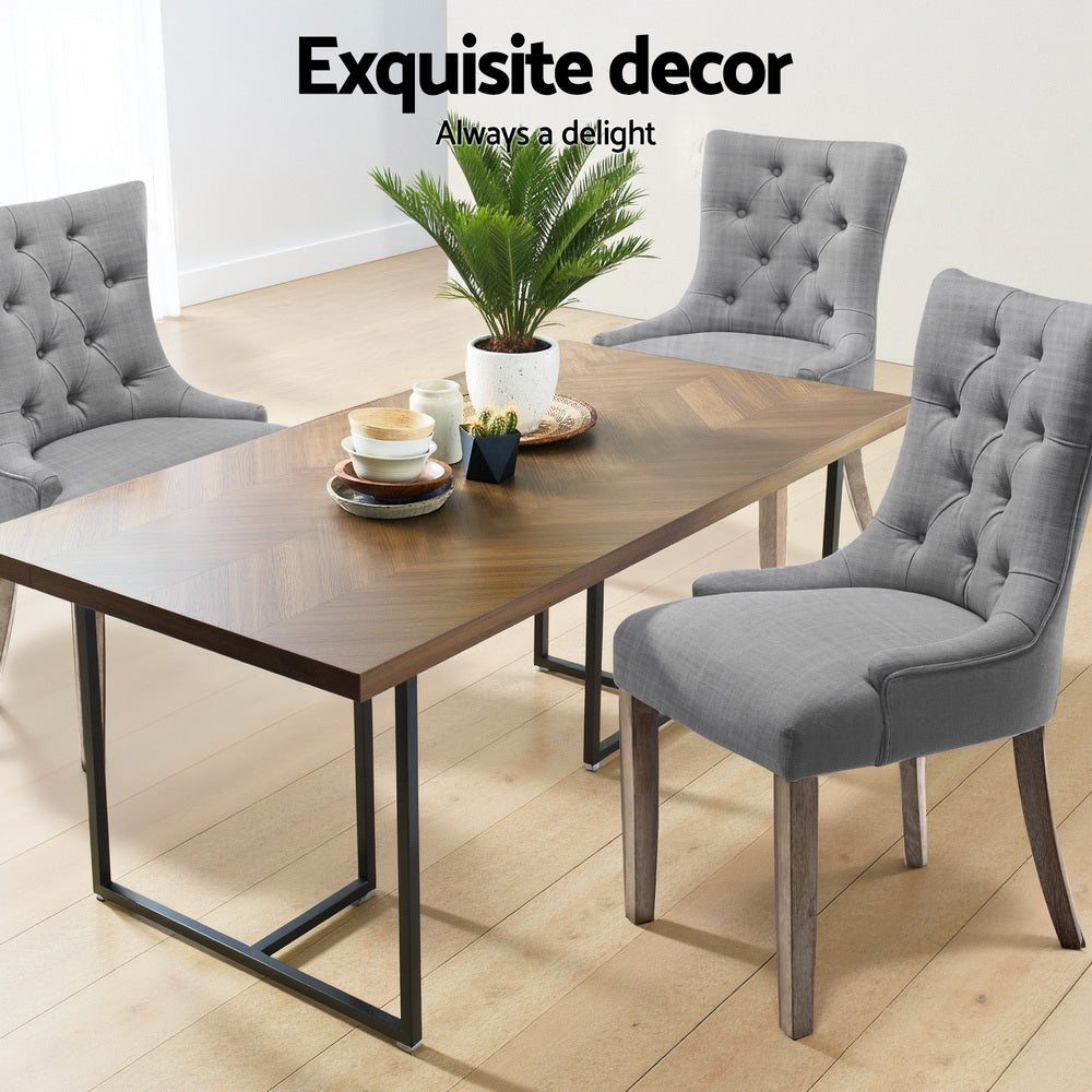 Cayes Linen French Provincial Dining Chairs – Grey – Set of 4