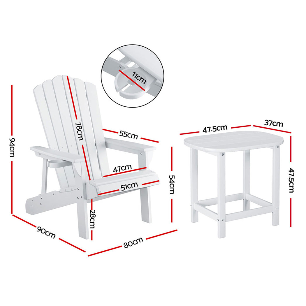 Gardeon HDPE Adirondack Chairs – White – Set of 2
