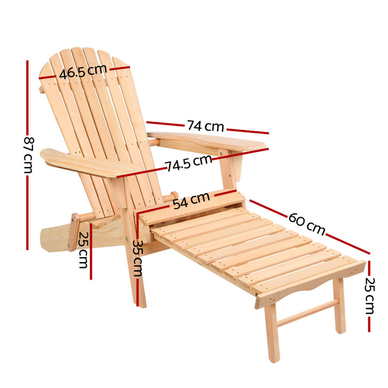 Wooden Adirondack Outdoor Sun Lounge - Natural Color