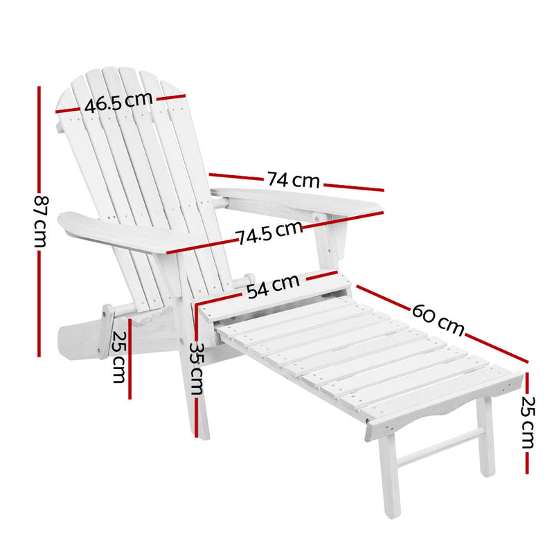 Outdoor Foldable Wooden Sun Lounge - White