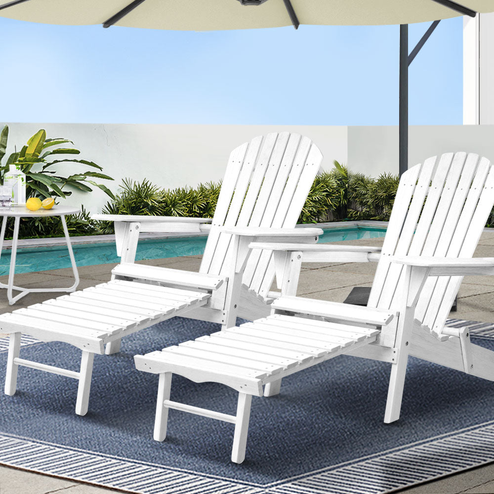 Linden 2PC Adirondack Outdoor Chairs Wood Foldable Sun Lounge Patio Furniture