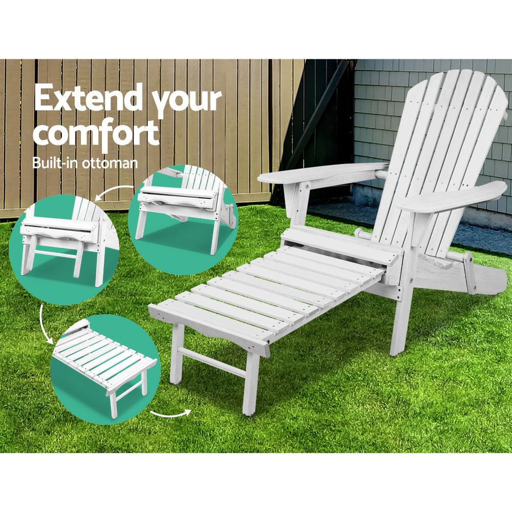 Linden Adirondack Chairs with Ottoman – White – Set of 2