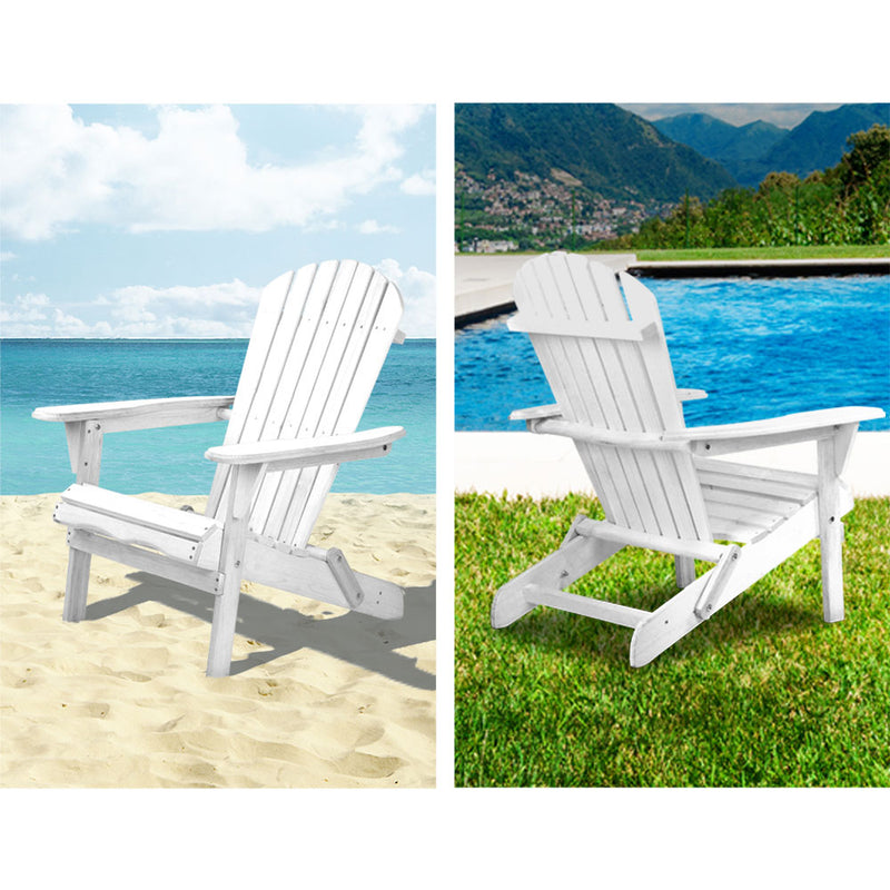 3 PC - Foldable Wooden Beach Chair - White