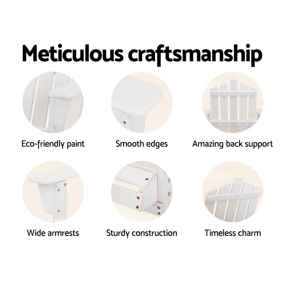 Rowan Adirondack Chair Set with Table and Footstools – White – Set of 5