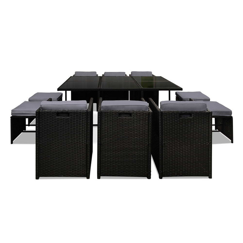 11-Piece Wicker Outdoor Dining Set - Black