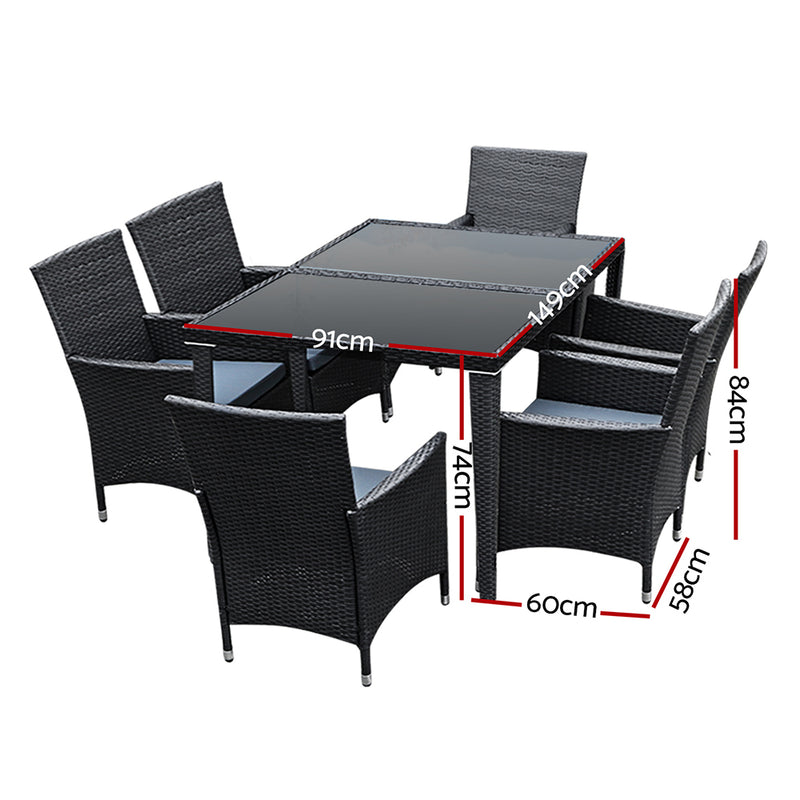 Outdoor Dining Set 7 Piece Wicker Lounge Setting - Black