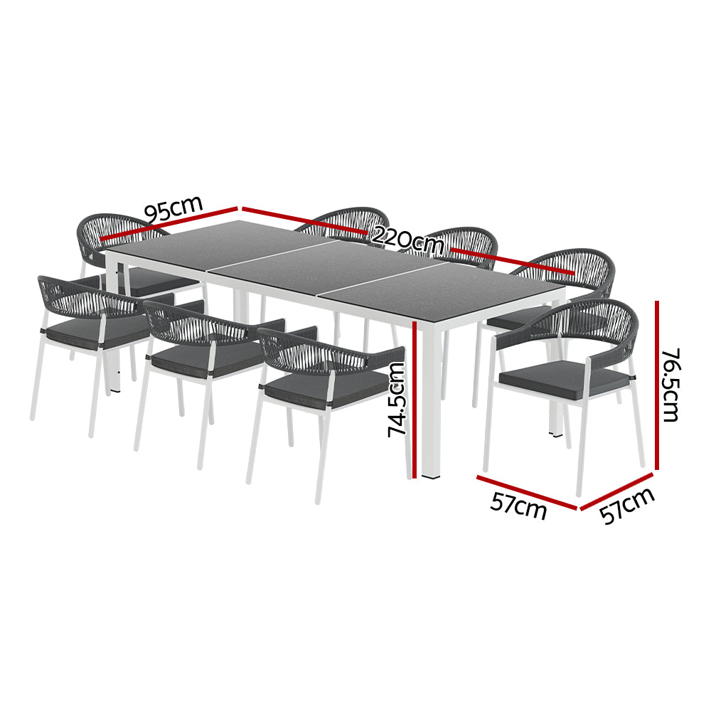 Marina Outdoor Dining Set – White – 9 Piece