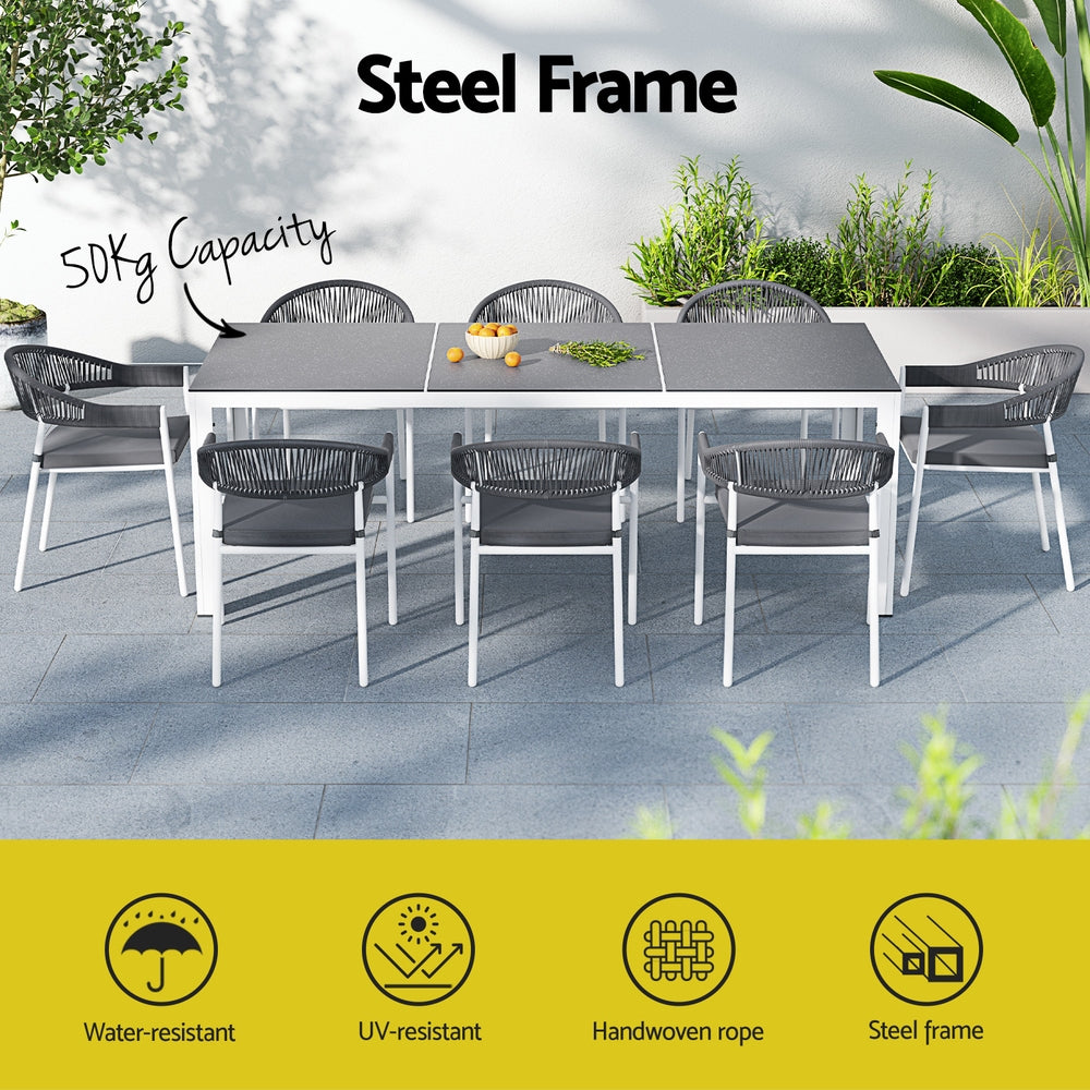 Marina Outdoor Dining Set – White – 9 Piece