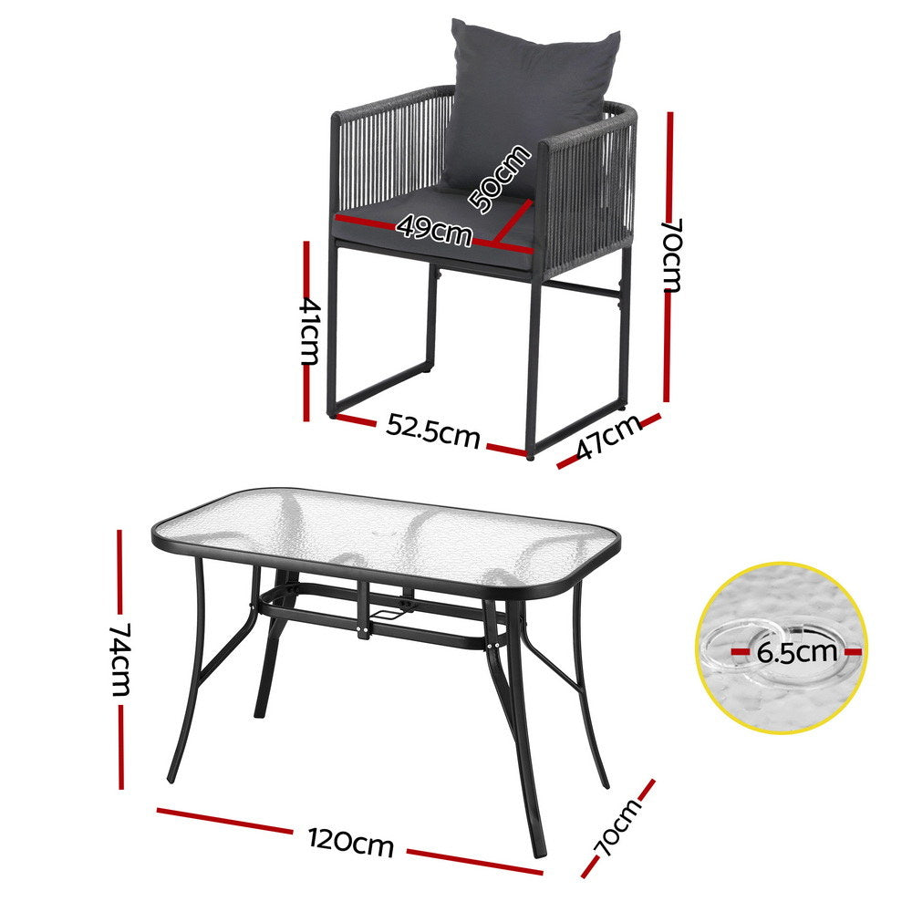 Nova Outdoor Rope Dining Set – Black & Grey – 5 Piece