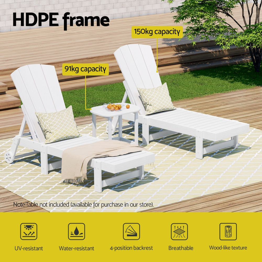 Coastal Adirondack HDPE Lounger Set – White – 3 Piece