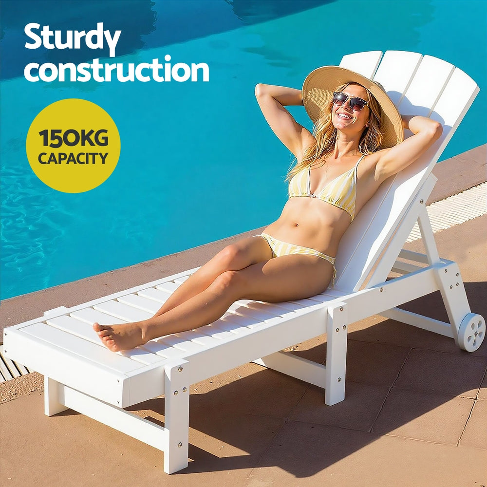 Coastal Adirondack HDPE Lounger Set – White – 3 Piece