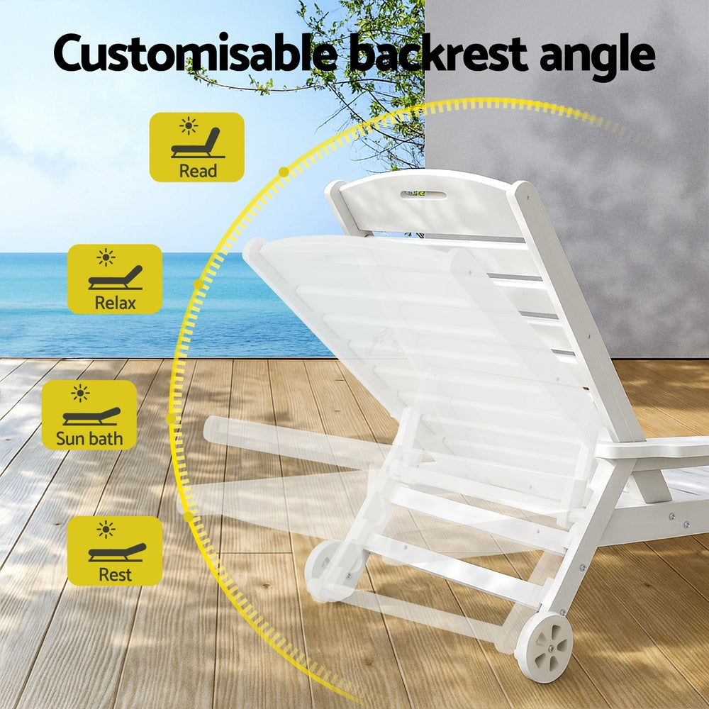 Riviera HDPE Sun Lounger – White – With Wheels