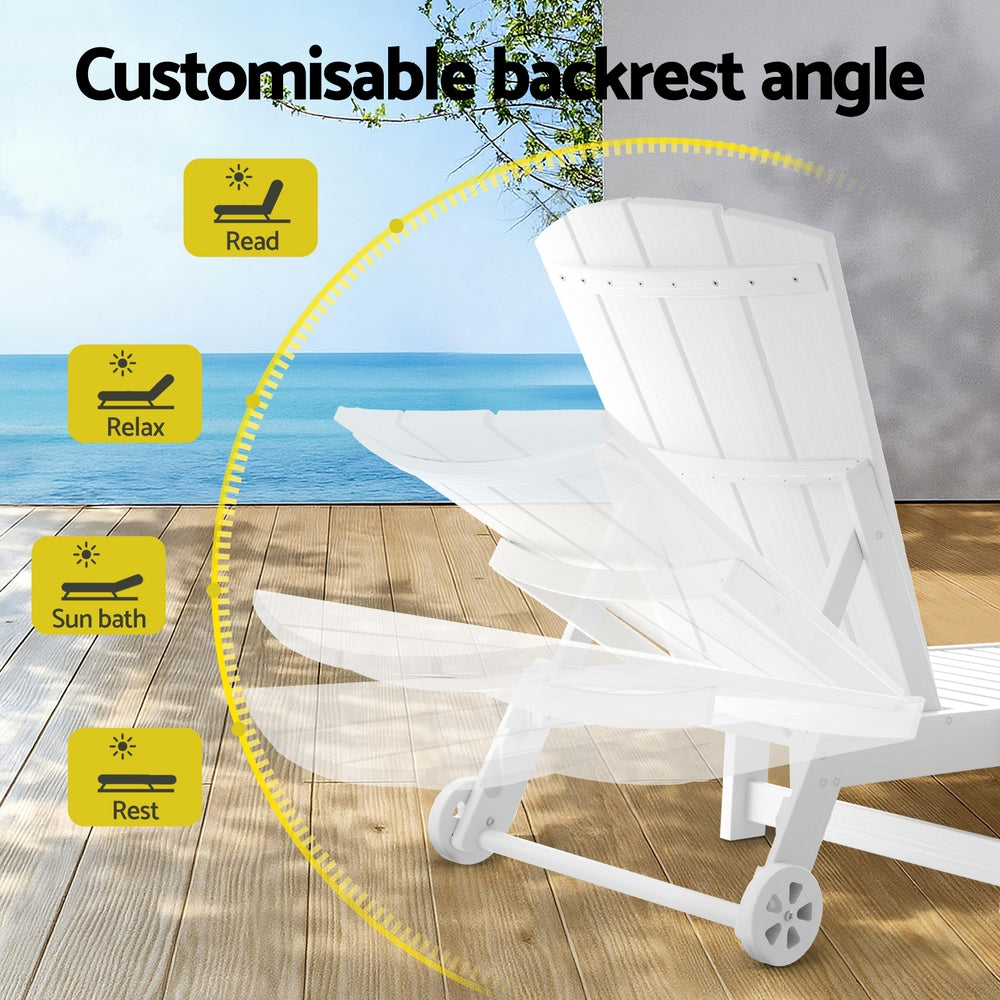 Hampton Adirondack HDPE Lounger – White – With Wheels