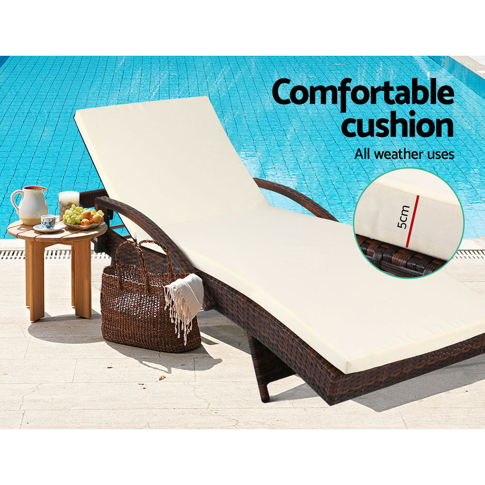 Atlas Wicker Sun Loungers with Cushions – Brown – Set of 2