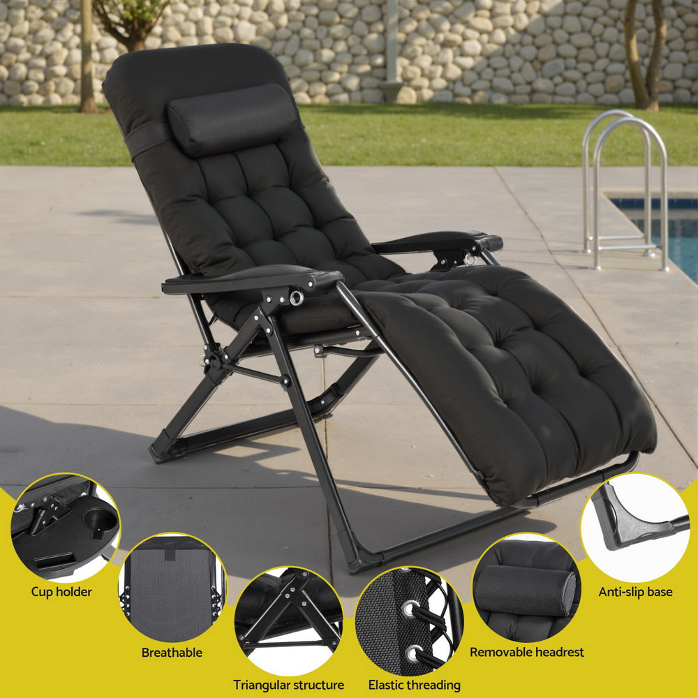 Zenith Zero Gravity Sun Lounger – All Black – Folding