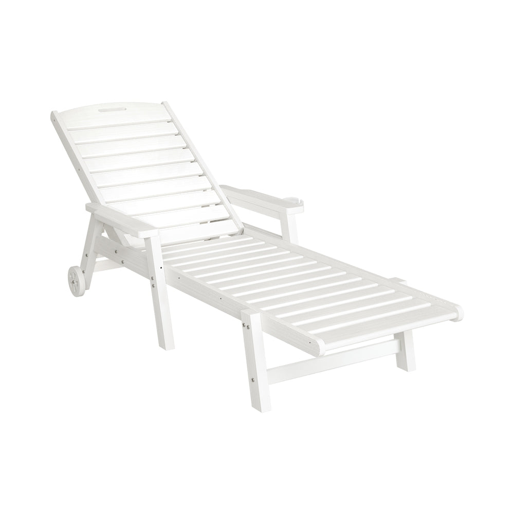Palermo HDPE Sun Lounger – White – With Wheels