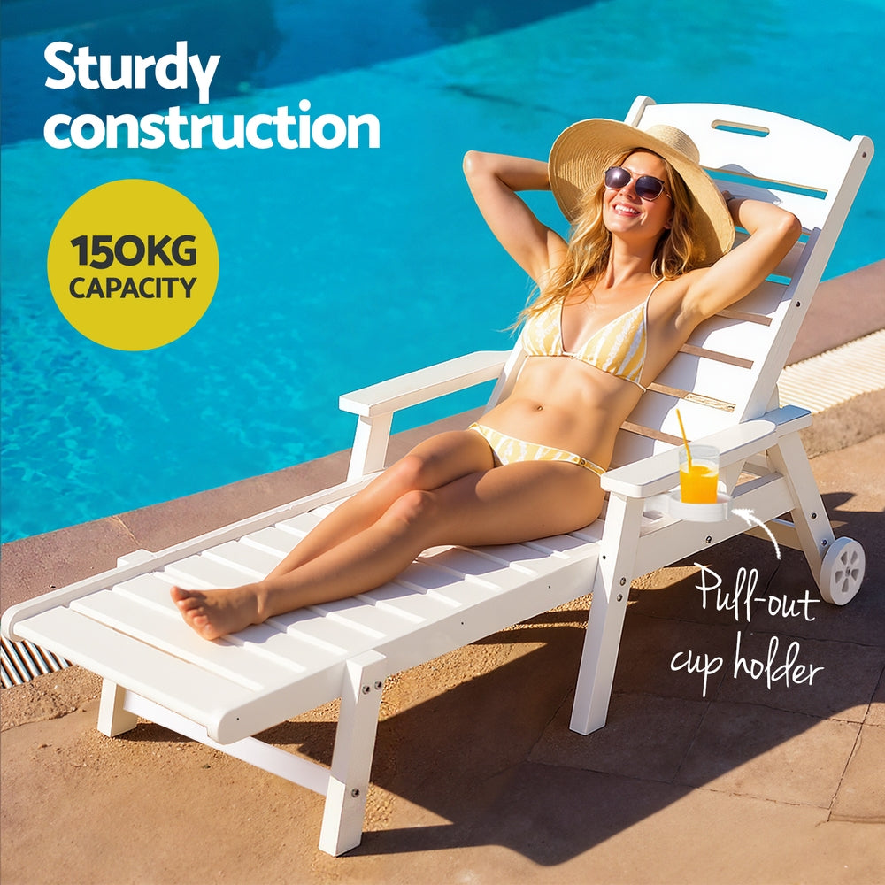 Palermo HDPE Sun Lounger – White – With Wheels