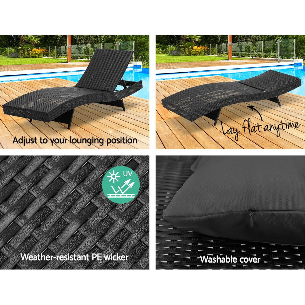 Wicker Sun Lounger with Adjustable Backrest – Black
