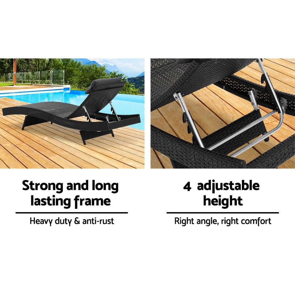 Atlas Wicker Sun Lounger Set – Black – Set of 2