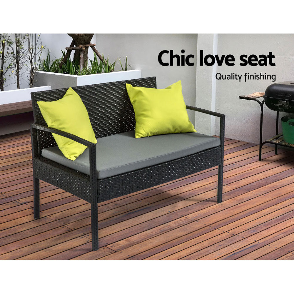 Saipan Outdoor Sofa Set with Storage Cover – Black & Grey – 4 Piece