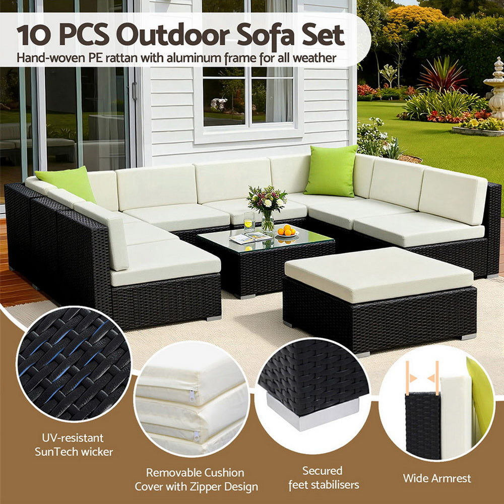 Cove Outdoor Sofa Set – Black – 10 Piece