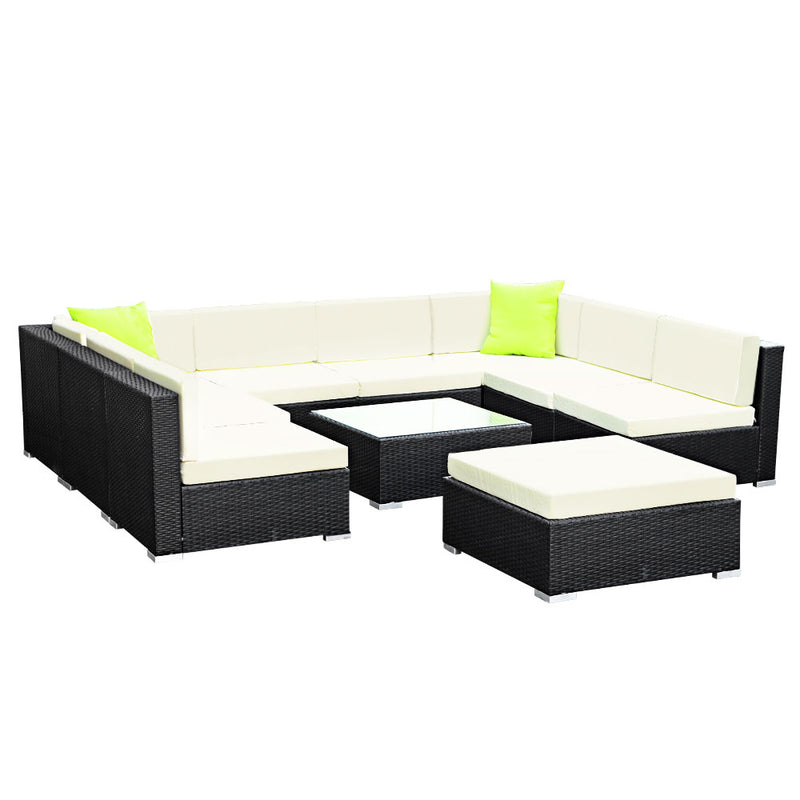 10-Piece Outdoor Wicker Sofa Lounge Set - 9 Seater